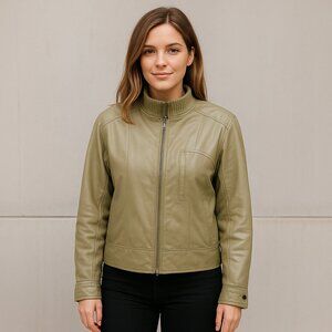 KATLA SCHW. HALL | Sage Green Italian Leather bomber Jacket - Women's Large
